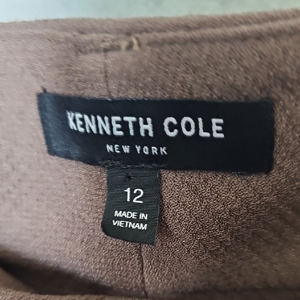 Kenneth Cole High Waist Taupe Dark Roast Brown Dressy Twill Shorts Size 12 - Picture 9 of 10